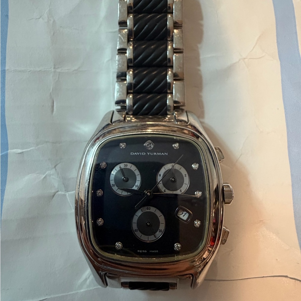 David Yurman Silver and Black Chronograph Watch